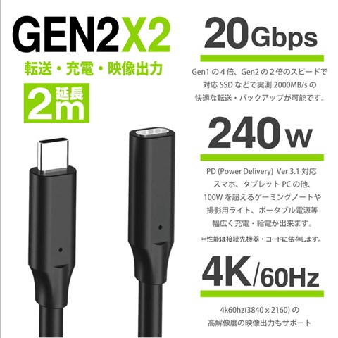 GEN2x2-2X Gen2x2 2m 延長 20Gbps 240W PD3.1